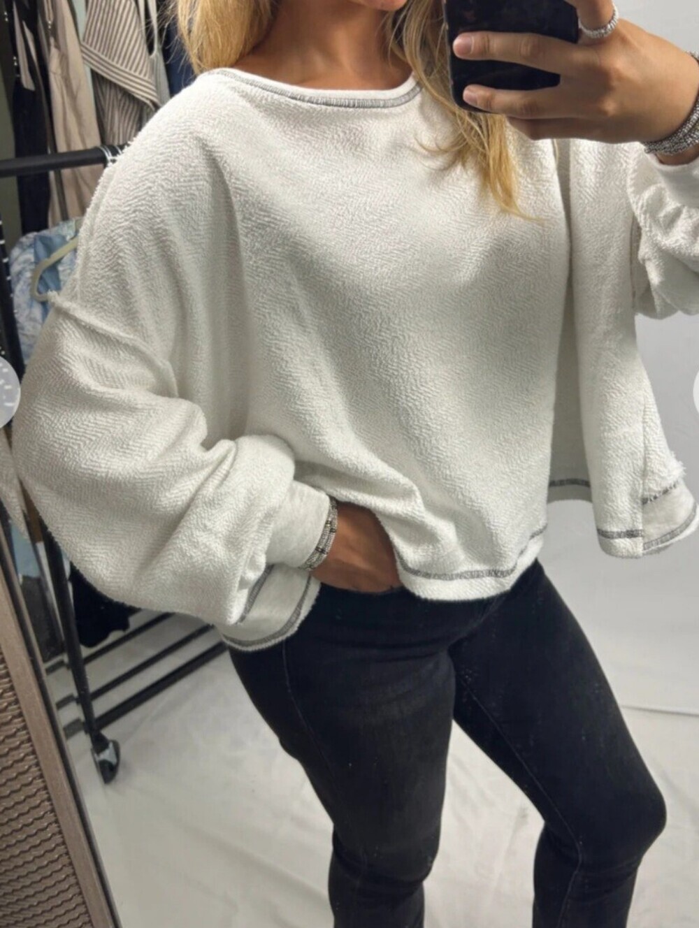 BUCKETLIST Open Back Oversized Top Contrast Stitching.